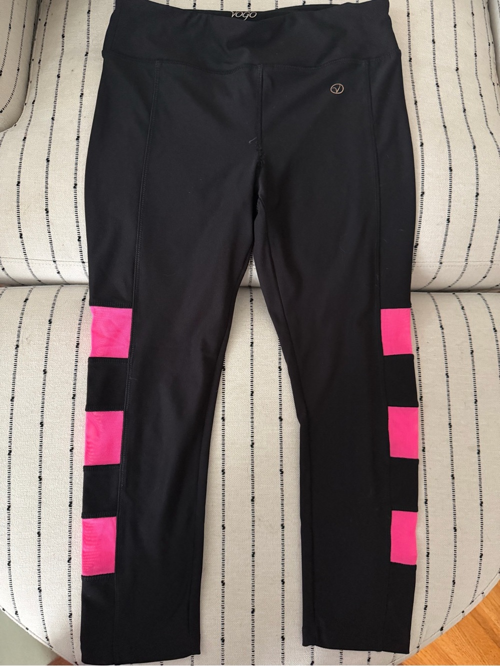 VOGO Athletica Black Leggings with Bright Pink Block Accents
